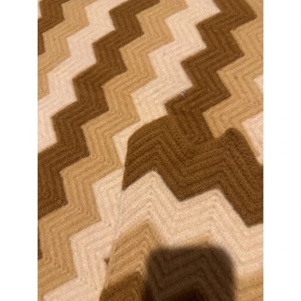 VTG‎ Grandma Made Wool Afghan Chevron Brown Zigzag Lap Blanket Throw